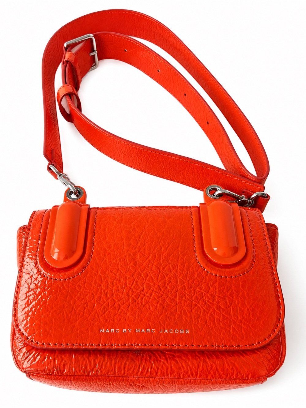Marc by Marc Jacobs M0004406 Neon Orange Patent Leather Crossbody Bag 8x6 Rare